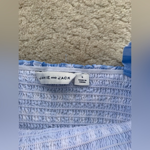 Janie and Jack Size 5 The Emma Gingham Smocked Romper Blue White Plaid One Piece - Picture 5 of 10